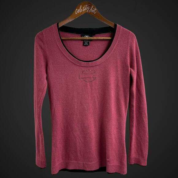 Harley Davidson Motorcycles Fitted Knit Top Bling Logo Rhinestones Small Pink - Picture 1 of 7